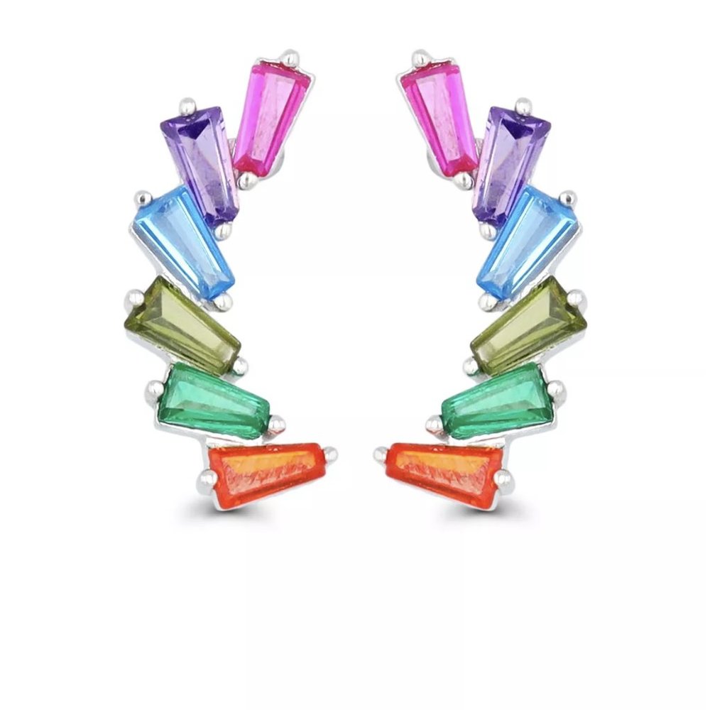 Multicolor Baguette Earrings in Sterling Silver